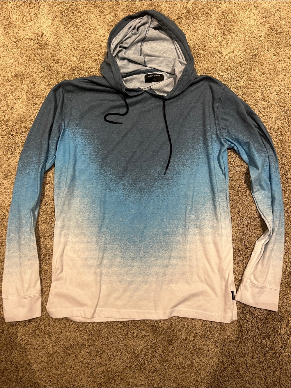 Ocean Current Ombre Blue & White lightweight Pullover Hoodie